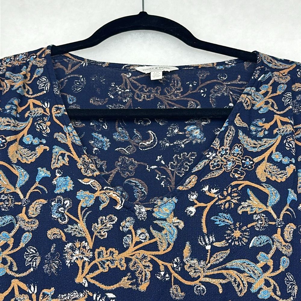 Lucky Brand Tops Relaxed V Neck Blouse Women’s Large Puff Sleeve Ruffled Boho - Picture 3 of 6